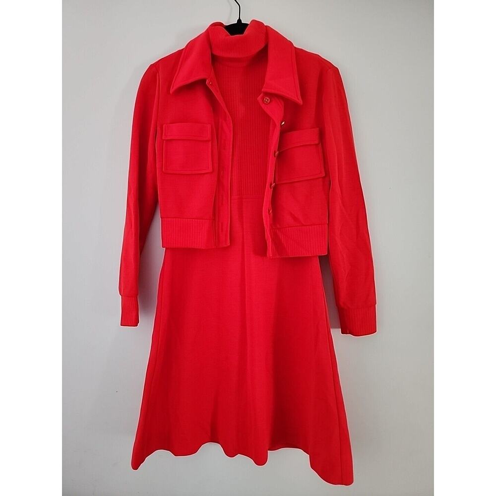SOLD Jonathan Logan Red Orange Dress Jacket Set Vintage Polyester 16-18" PTP